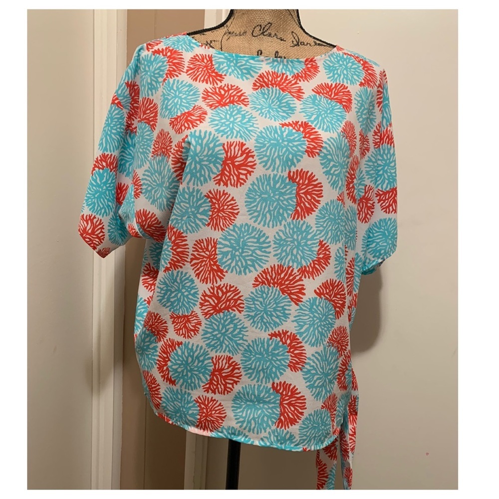 Michael Michael Kors Coral Blue Print Blouse Small